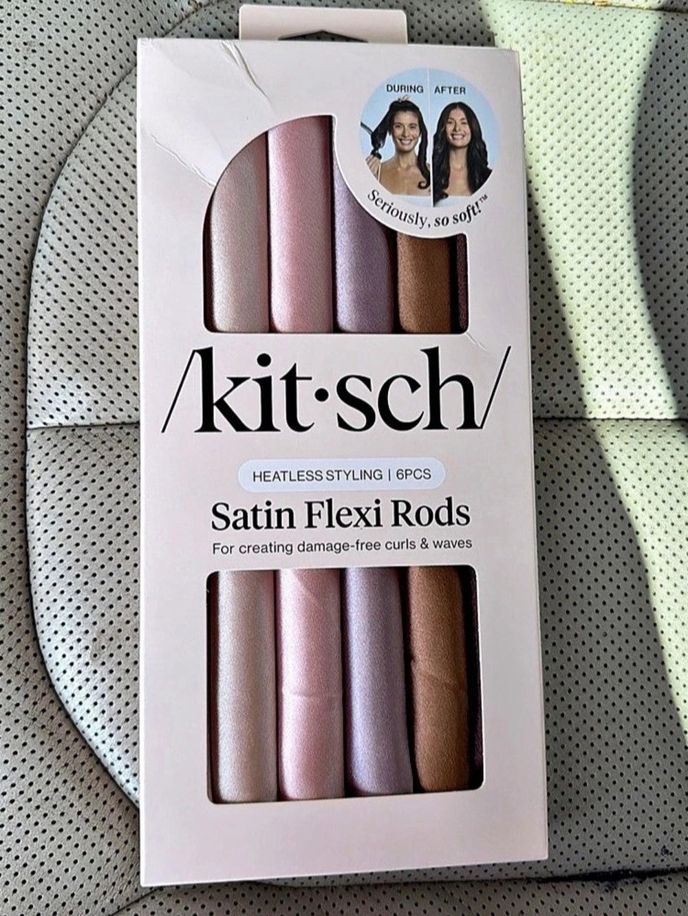 Kitsch Satin Flexi Rods 8-Piece Heatless Styling Set in Pink & Brown NWT